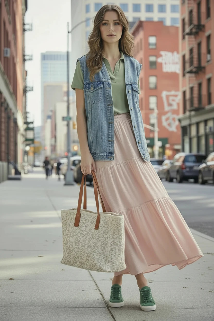 🍒High waist elastic maxi skirt long teired with ruffle stitching solid colour a-Line smart casual fashion for women clothing for all seasons A+ For This A-line