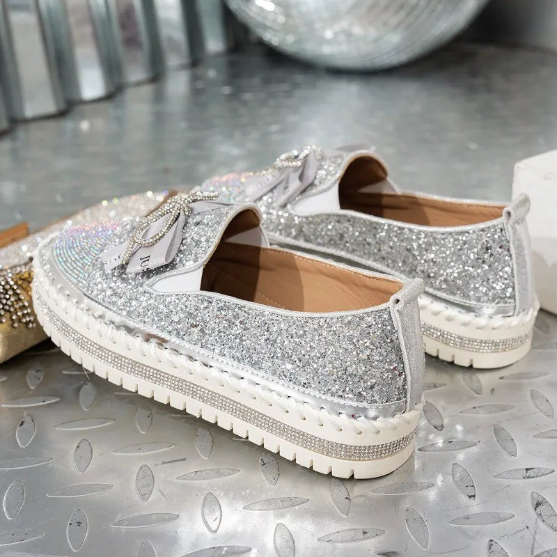 🍒Women smart casual loafer thick-Soled loafers comfortable outdoor non-slip flat shoes shiny occasion fashion slip-on Glitzy Gliders