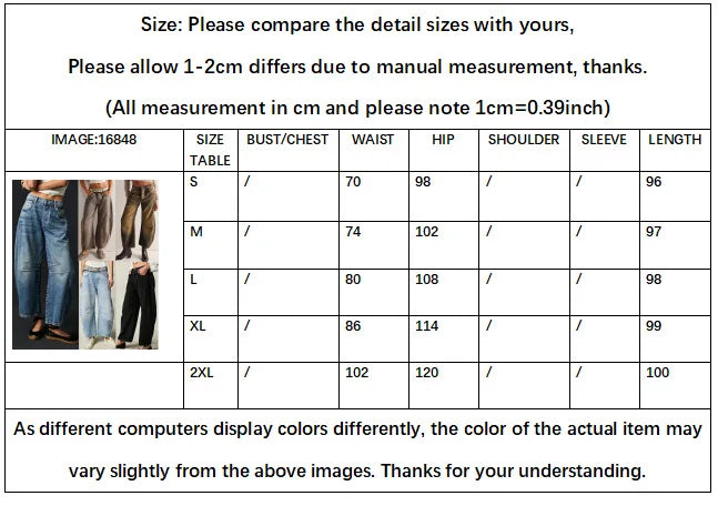 🍒Loose mid waist Jeans bleached denim style full length pants fashion solid colour trousers with pockets casual wear for women Barrels Of Style