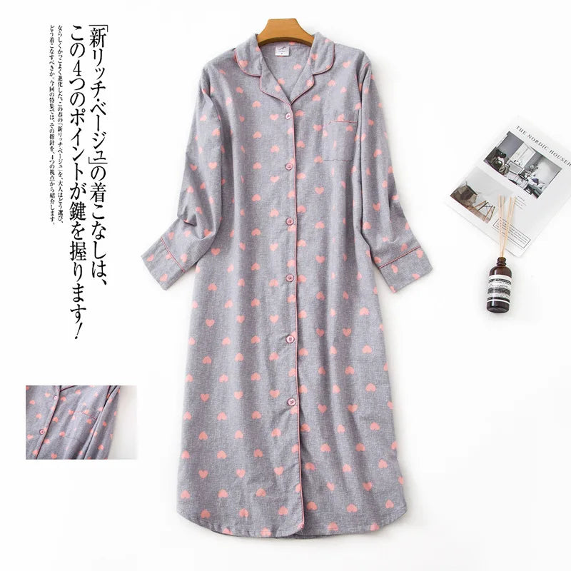 🍒pyjama nightie autumn and winter nightwear for women cotton flannel sleep shirt long sleeve nightshirt button down sleepdress No Flannel Flannel