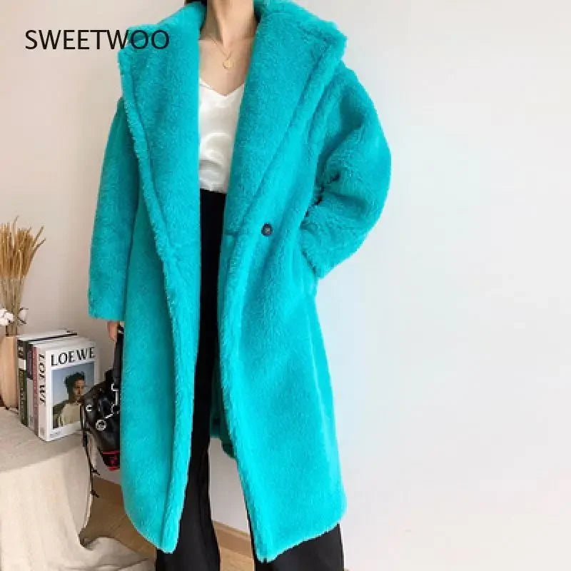🍒Women winter faux fur coat winter long women female thick teddy bear outerwear Casual loose oversize outdoor wear Bear Winter With A Teddy