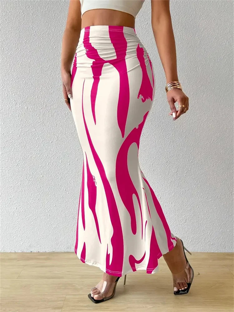🍒High waisted maxi skirt smart casual women's bodycon skirt zebra long skirt casual high waist outfit elegant zebra print clothes elegant animal print fashion wear