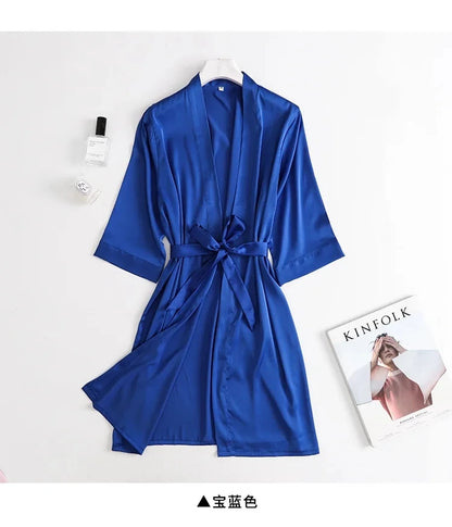 🍒Womens wrap gown white wedding bride robe morning gown for ladies 3/4 sleeve sleepwear loose nightwear female silk satin kimono robe lingerie Say Good NIGHT to old GOWNS