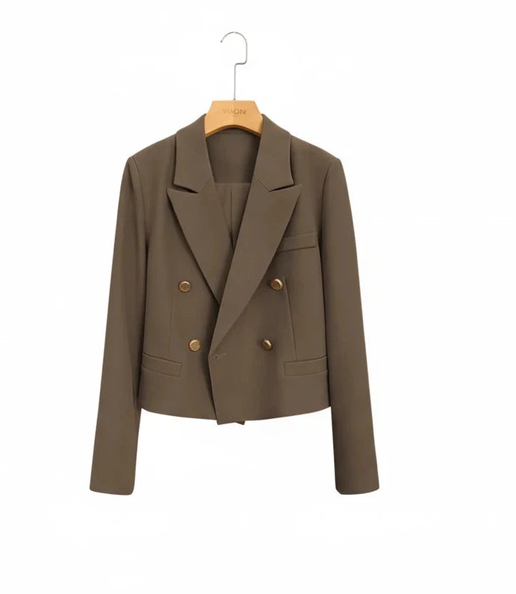 🍒Crop blazer for women long sleeve short double breasted Jacket smart casual outerwear  occasion spring and autumn fashion   Cream Of The Crop Cool