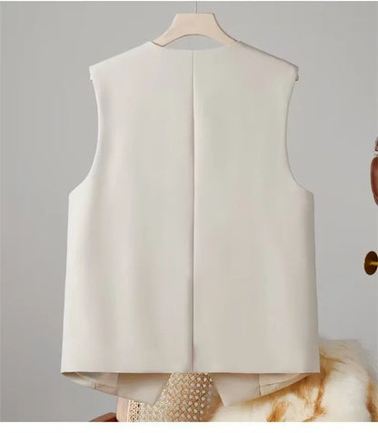 🍒Women suit vest elegant v-neck business casual waistcoat sleeveless solid jacket solid single breasted work clothes occasion wear dont WAIST time wanting this COAT