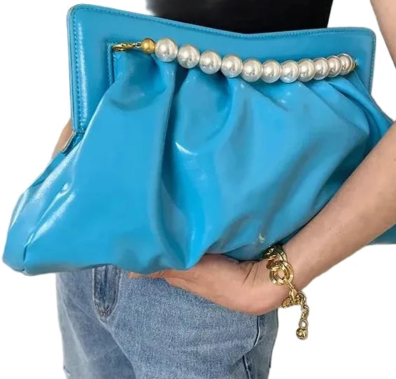 🍒Womens pleated clutch large chain design pearl handbag banquet envelope evening bag large capacity clutch for occasion smat casual accessories SHINE with a PATENT and CLUTCH your cool