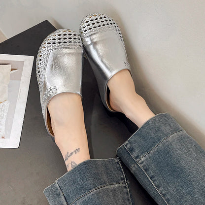 🍒Versatile sandals womens pumps shoes casual slippers for women party wear summer round toe summer shoes Slip Into Silver Sliders