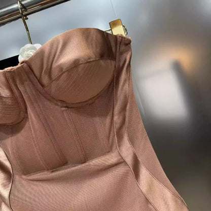 🍒Fashion hot girl summer dress womens tube top outfit style tight waist bra cup dress lace trim spring and summer party wear occasion wear