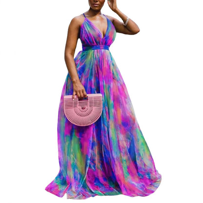 🍒Printed mesh maxi dress sleeveless high street fashion outfit for women long maxi frocks occasion partywear Cool Out In A Pool