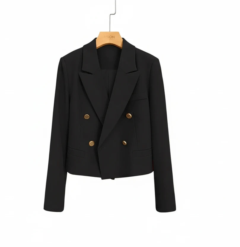 🍒Crop blazer for women long sleeve short double breasted Jacket smart casual outerwear  occasion spring and autumn fashion   Cream Of The Crop Cool