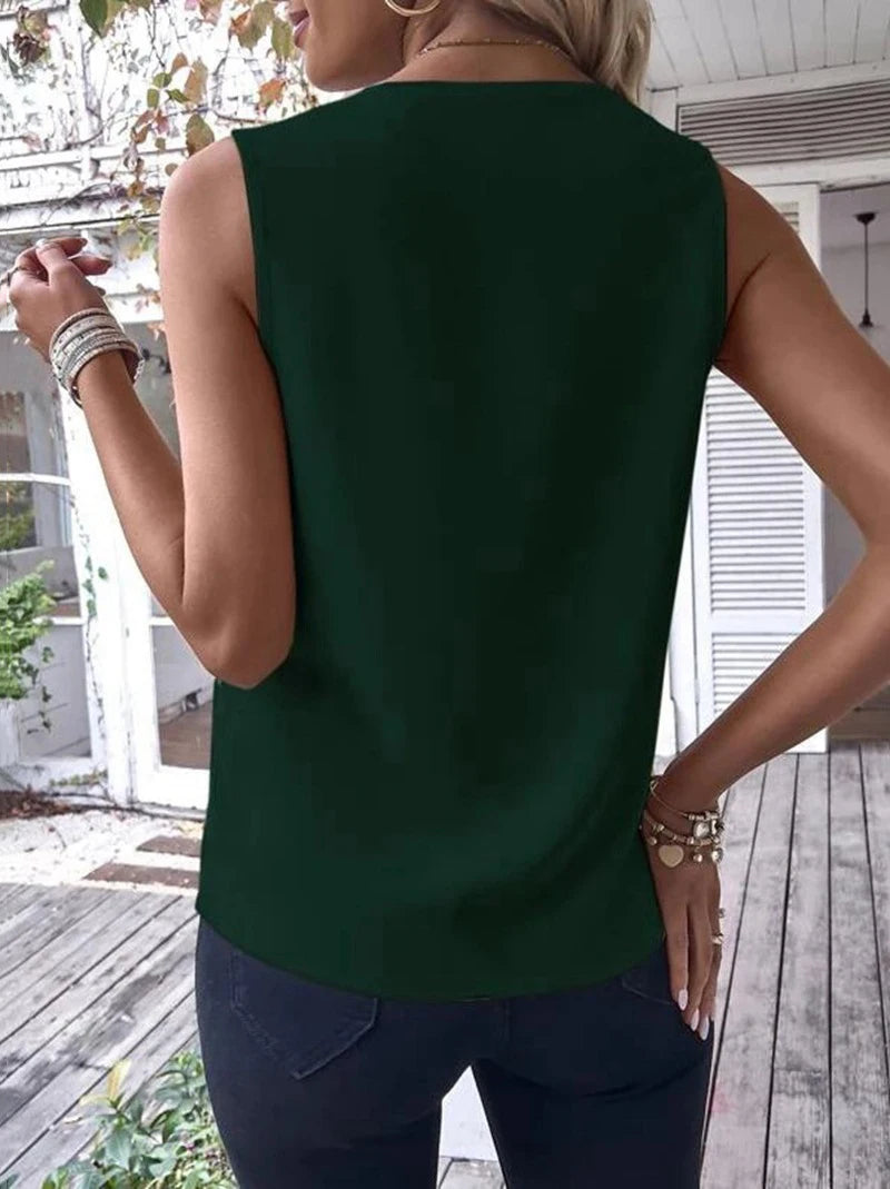 🍒Sleeveless v-neck tank top women casual blouses shirts for  summer ladies office wear occasion tops and blouses OPEN Up Your TIE Fashion