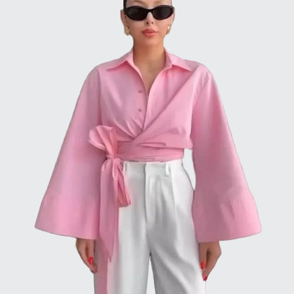 🍒Long sleeve shirt jacket women's tie top with wide sleeves female fashion clothing basic solid shirt smart casual blouse  Picture Yourself In This Pastel