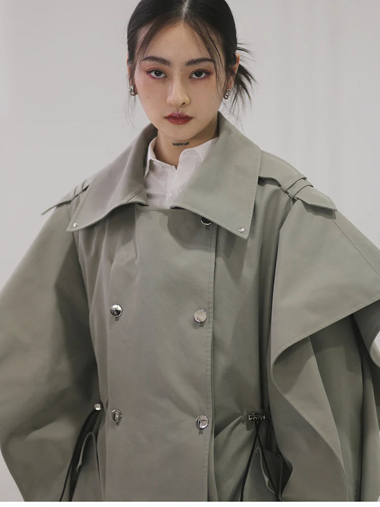 🍒Long oversized trench coat elegant ruffled outerwear for women double breasted luxury designer overcoat runway fashion  Trendy Travel Trench Classic Comfort