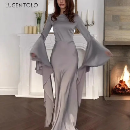 🍒Cocktail party dress big swing  bell sleeve outfit empire waist banquet clothing solid maxi gown party wear Be The Bell Of The Ball In Your Bell