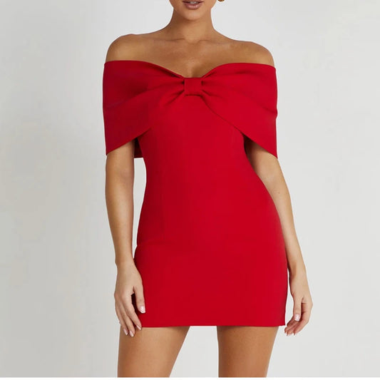 🍒Womens big bow dress strapless mini backless bodycon off shoulder party wear clubwear oitfit Get Redy For This Bowlicious