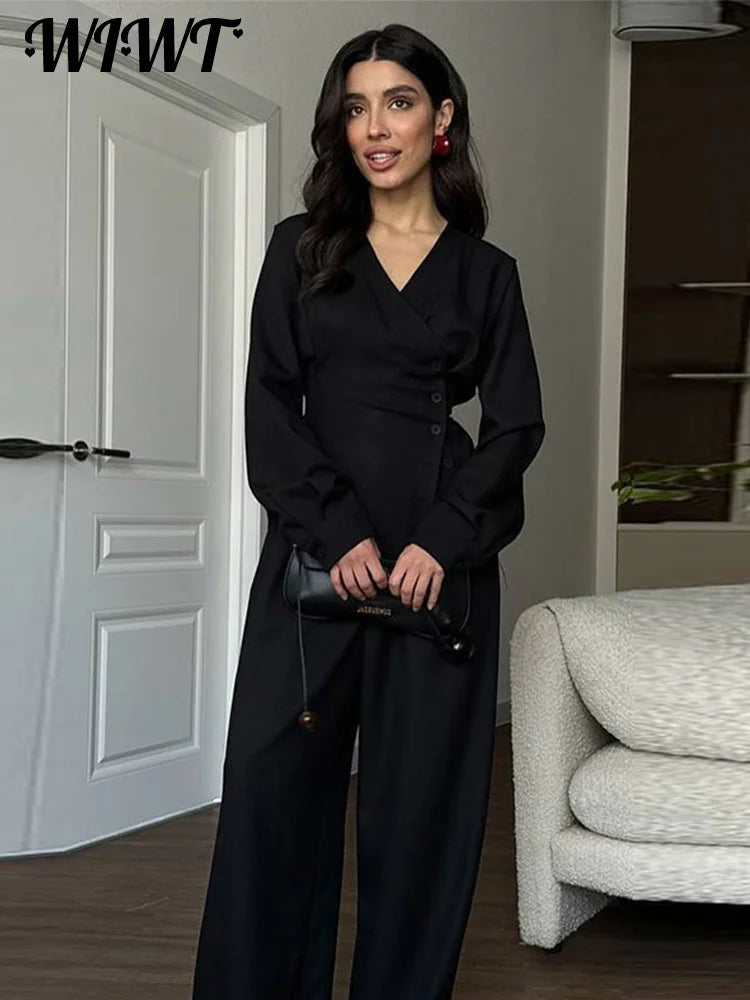 🍒Smart casual side button shirt for women shirt jacket flannel and wide leg pants matching set single-breasted outfit slim waist v-neck full sleeve top and trouser co ord No Flannel Fashion Flannel