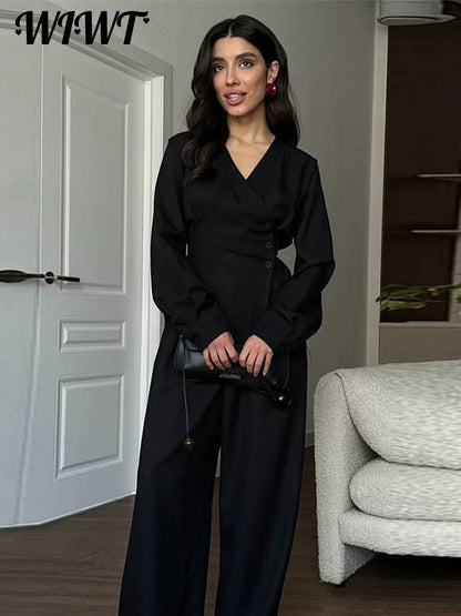 🍒Smart casual side button shirt for women shirt jacket flannel and wide leg pants matching set single-breasted outfit slim waist v-neck full sleeve top and trouser co ord No Flannel Fashion Flannel