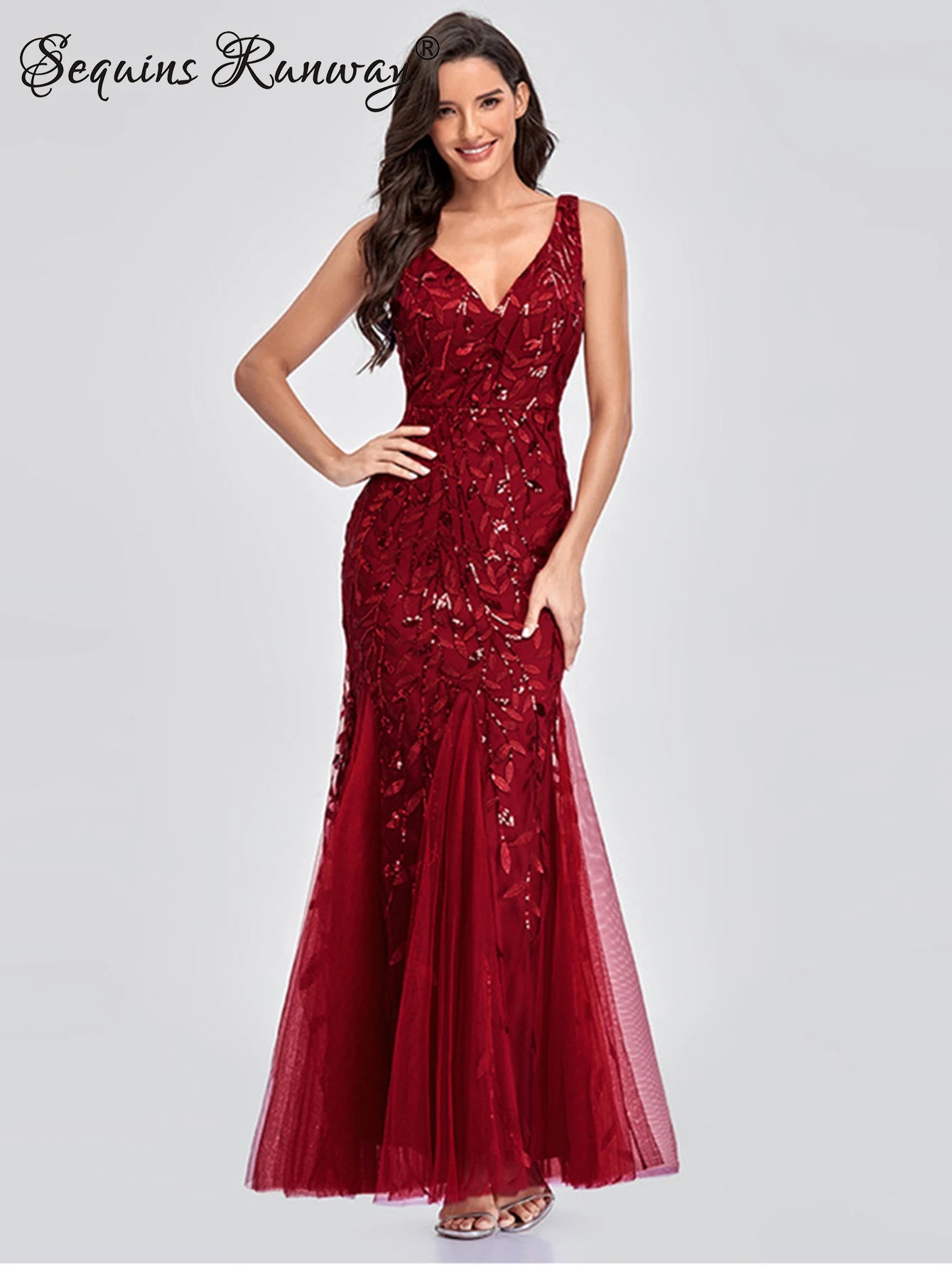 🍒Sequin maxi cocktail dress long bridesmaid prom outfit for special occasion party club bodycon vintage style clothing You'll Fish This Mermaid Out Time &Time