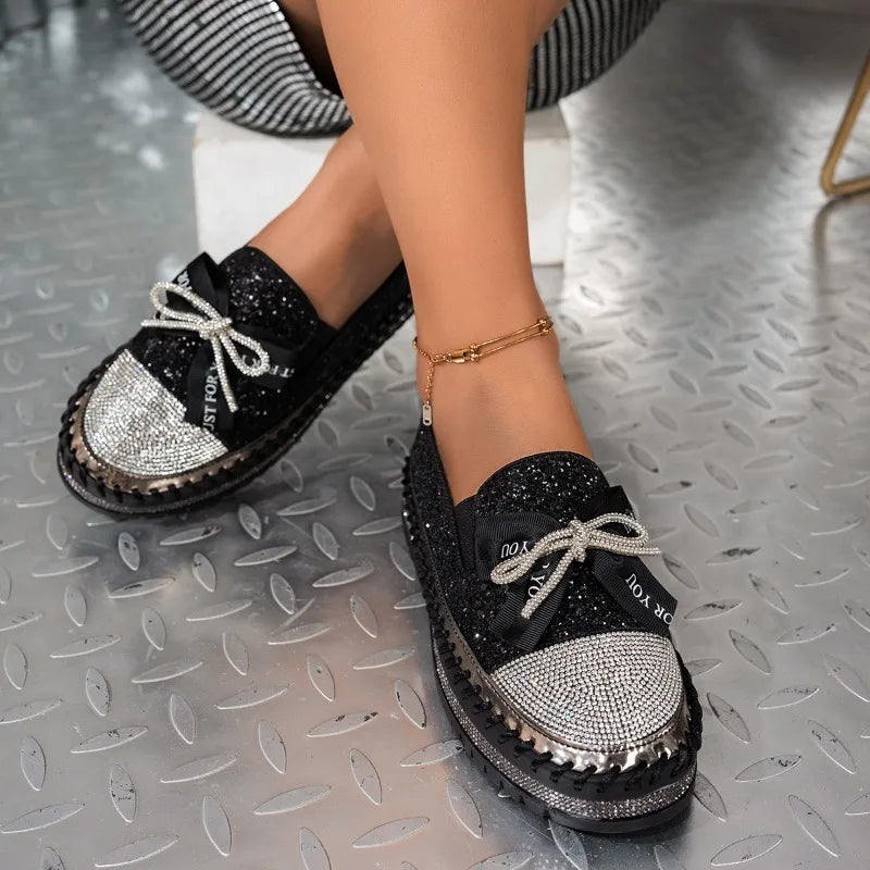 🍒Women smart casual loafer thick-Soled loafers comfortable outdoor non-slip flat shoes shiny occasion fashion slip-on Glitzy Gliders