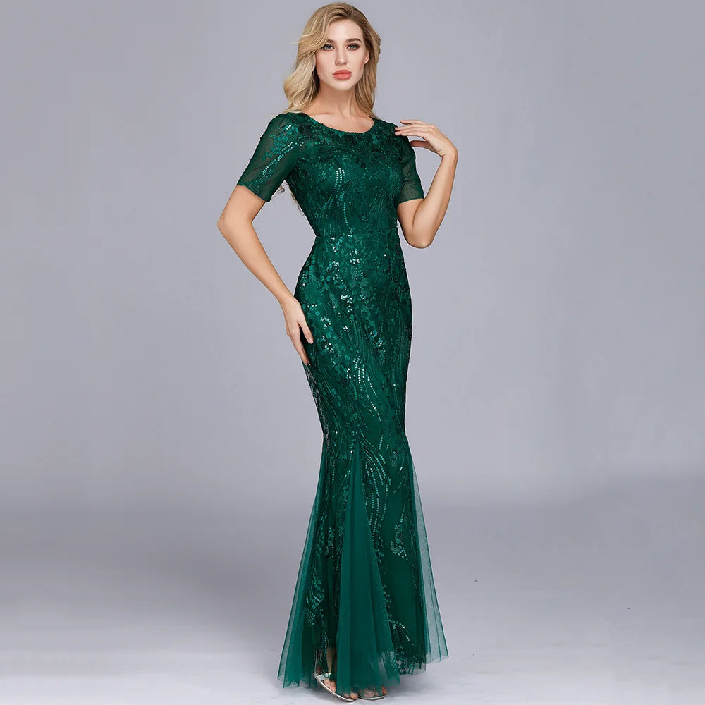 🍒Sequin maxi cocktail dress long bridesmaid prom outfit for special occasion party club bodycon vintage style clothing You'll Fish This Mermaid Out Time &Time