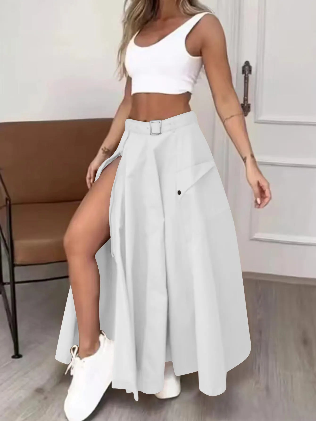 🍒Elegant maxi  skirts for women clothing trend 2025  smart casual clothing spring summer high waist Irregulur  zipper pockets female fashion wear Maxi ~mum Style With Comfort