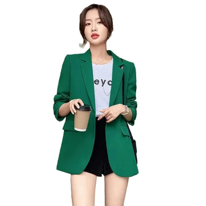 🍒Womens slim blazer spring autumn long sleeve chic office clothing notched lapel solid suit jacket female smart casual clothes  Button Up On style
