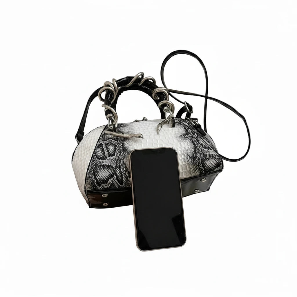 🍒Designer luxury bags for women crocodile pattern grab bag with top-handle hardware wild shoulder crossbody handbag with snake design  Sweet Slippy Snakey