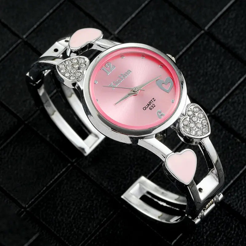 🍒Womens heart watch Design quartz fashion bangle silver classic crystal Stainless Steel colour face wristwatch smart casual jewellery   Watch This Bang For Your Buck