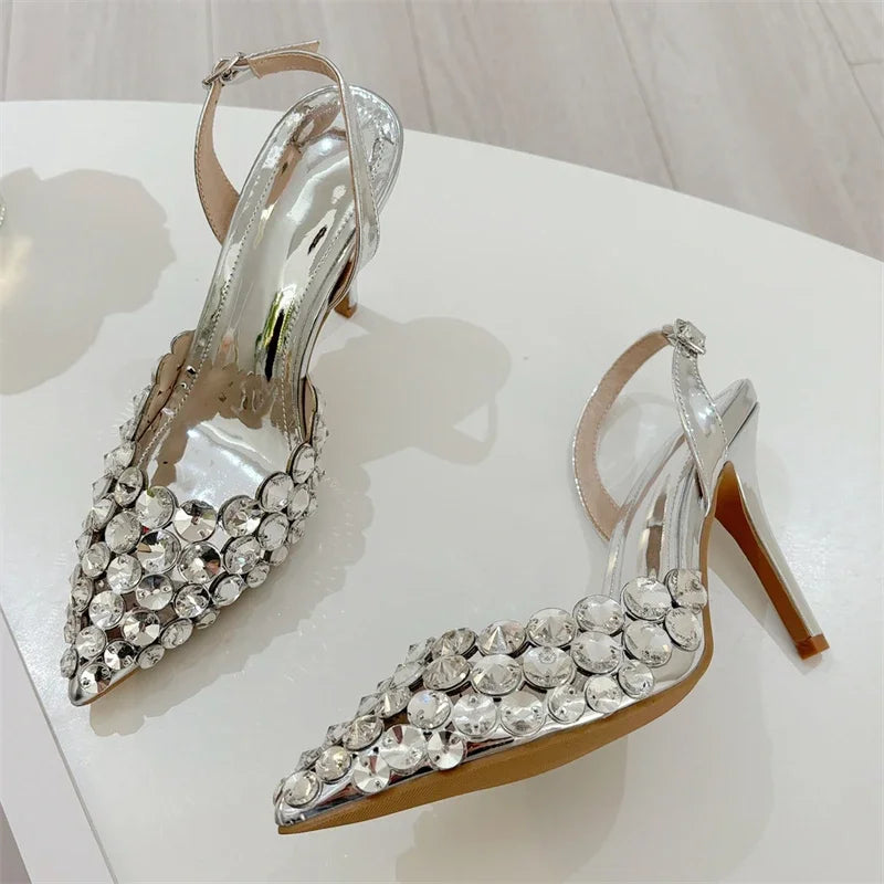 🍒Pointed toe crystal heels occasion footwear for women pvc transparent prom pump shoes for wedding party occasion Elegant female party shoes Point Towards Glamour