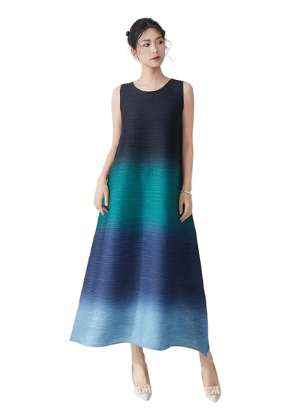 🍒Women's high-end clothing dress sleeveless long loose outfit gradual colour ombre fashion wear sleeveless loose long dress for party occasion wear  Gravitate To Gradual