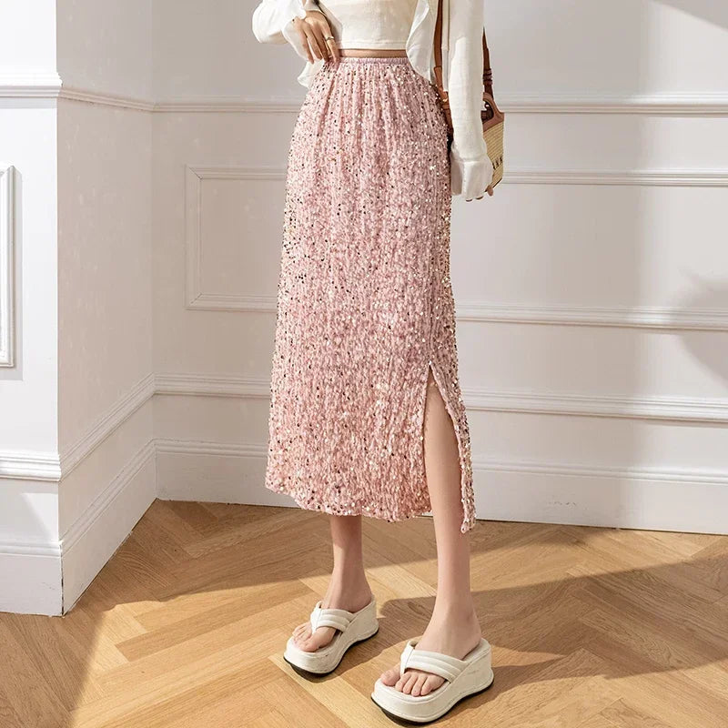 🍒Stylish summer skirts smart casual womens sequin clothes midi fashion black long skirt outfit y2k wear