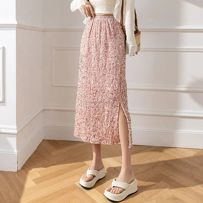 🍒Stylish summer skirts smart casual womens sequin clothes midi fashion black long skirt outfit y2k wear