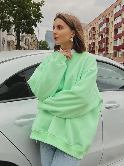 🍒 Oversize sweatshirt solid colour polar fleece tops for women o neck fashion casual wear fashionwear clothing No Sweat Sugar Free Or Sweet