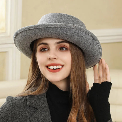 🍒Women's fall and winter hat wool felt fedora with side bow classic italian style hat rolled brim flat top fashion headwear  FED Up with DORA stealing your HATS get this and hide in your cool closet