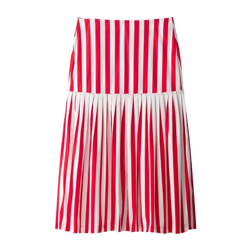 🍒Striped skirt with bow high waist french style chic vintage office wear summer fashion wear midi skirt for women smart casual wear occasion clothing Feel Sweet in A Candy Cane