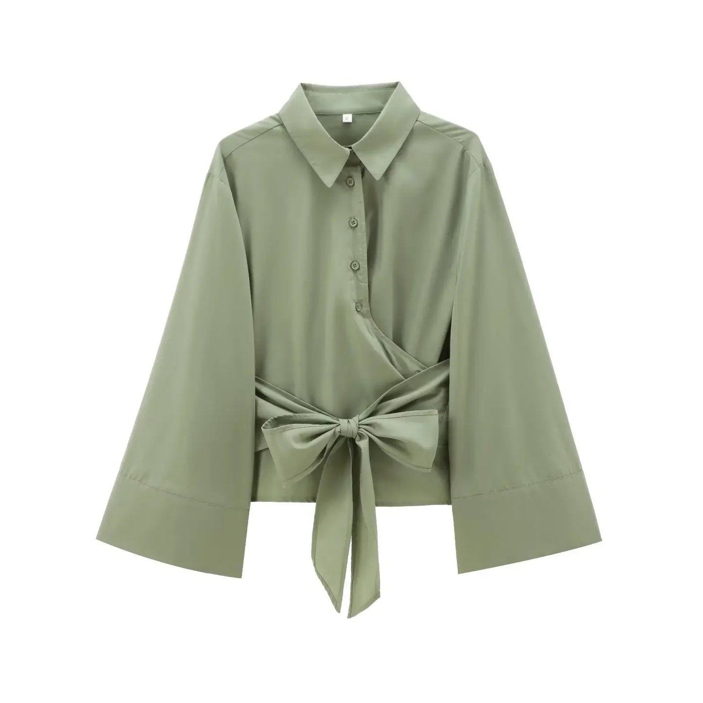 🍒Long sleeve shirt jacket spring summer women's tie top with wide sleeves female fashion clothing solid shirt smart casual Blouse  Cool Jewellies