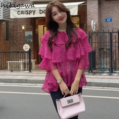 🍒Chiffon blouses for women fashion clothes oversized tops for summer blouse shirt smart casual going out tops Float Around Town  In your Flouncy