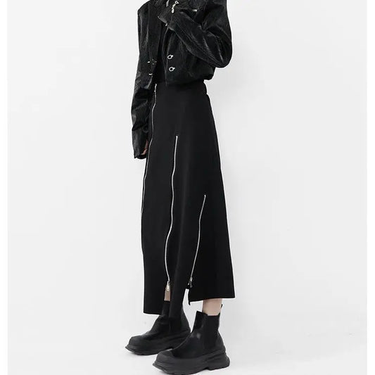 🍒Black a-line skirt high waist split mid-length fashion Irregular clothing party occasion wear smart casual clothes for women fashion wear Even Up Your Wardrobe With Unevens
