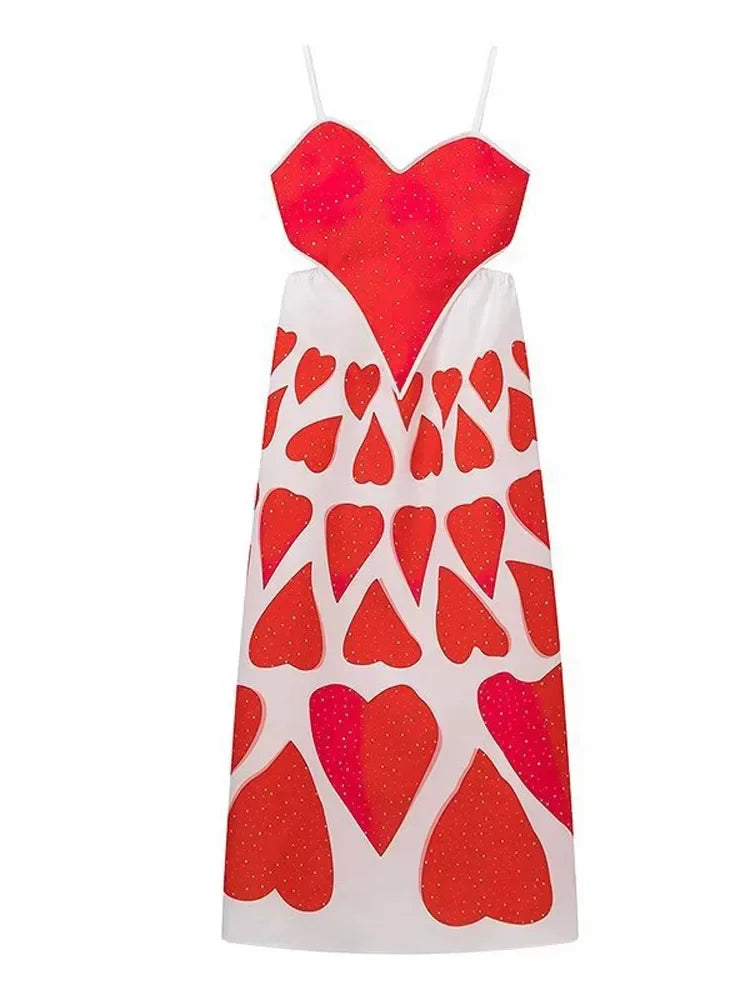 🍒Beach party maxi dress summer  fun fashion love print dress for women camisole dress backless sleeveless holiday dress smart casual wear women Sugar Up Your Fashion With A sweet Heart