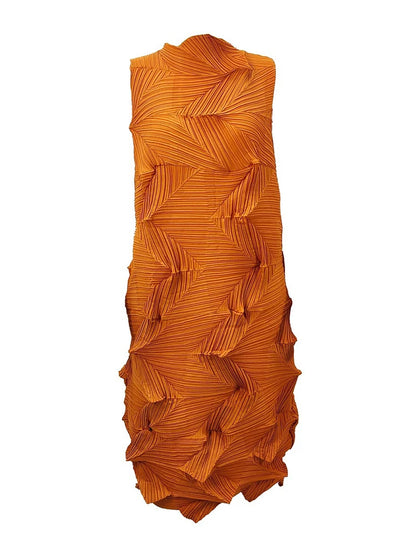 🍒Sleeveless pleated dress for women turtleneck outfit single colour solid fashion smart casual women party wear occasion clothing style 3D fold designer dresses Fashion A Fold