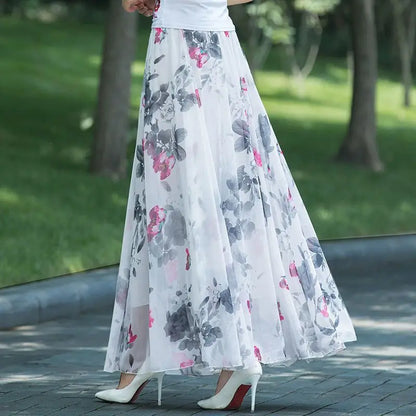 🍒 Floral summer skirts for women print female fashion wear high waist skirt outfit elegant a- line boho maxi smart casual clothes    A -line Of Pretty Florals