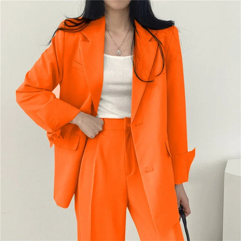 🍒Solid color women's suit set fashion loose casual wear 2 piece set office suits for ladies long sleeve pocket jacket formal wear strawbery choclate ...Suit Yourself