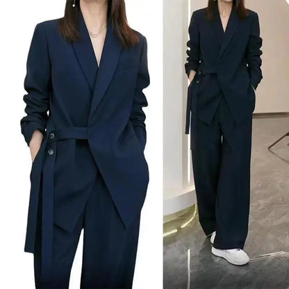 🍒Blazer suit casual jacket women and matching wide leg pants cool loose blazer outfit wide leg long pants two piece set female fashion wear Slick Chic