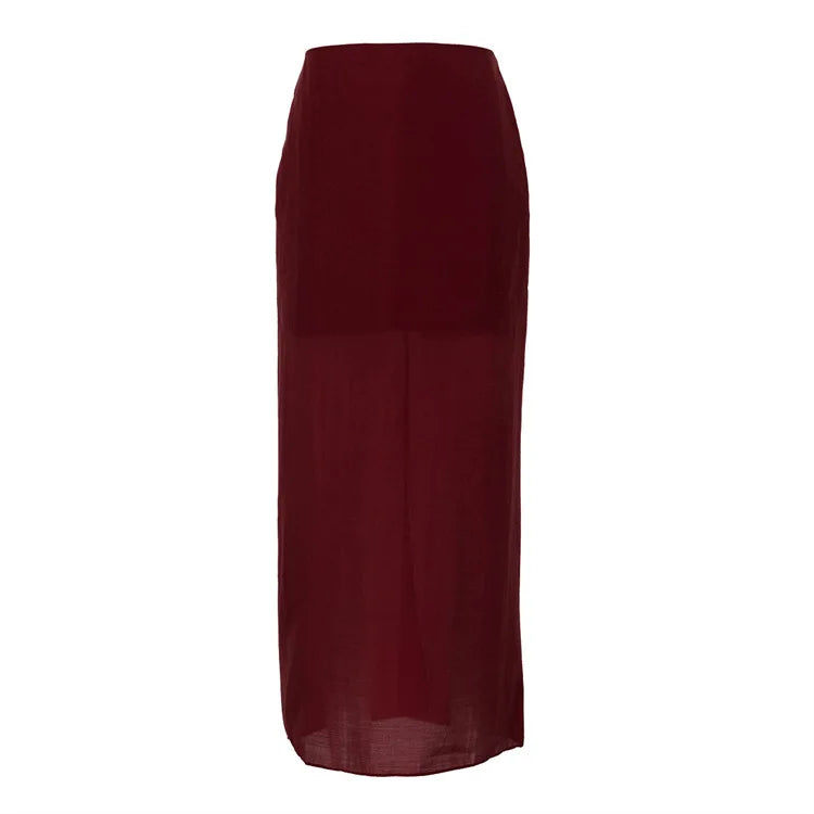 🍒Black mesh skirt long double-layer design perspective transparent maxi skirt high Waist slit hip loose female summer fashion party occasion wear Step In See Through