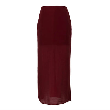 🍒Black mesh skirt long double-layer design perspective transparent maxi skirt high Waist slit hip loose female summer fashion party occasion wear Step In See Through