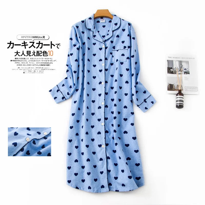 🍒pyjama nightie autumn and winter nightwear for women cotton flannel sleep shirt long sleeve nightshirt button down sleepdress No Flannel Flannel