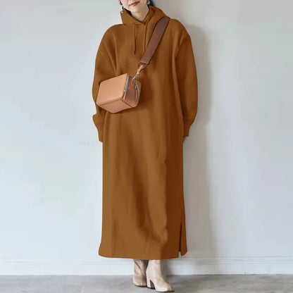 🍒Maxi hoodie dress loose autumn long dress sweatshirt spring female tie collar baggy casual outfits straight dresses JYFS-2175 Maximum Comfort