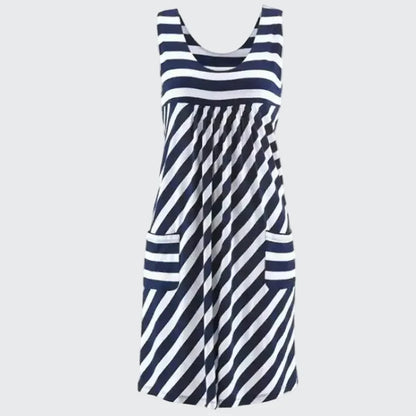 🍒Fashion striped dress vest style summer outfit with pockets loose sleeveless beach wear for women’s solid clothing for holiday casual wear  SHORELY Sweet Stripes