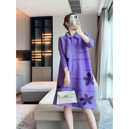 🍒Lapel dress colour blocking outfit beaded design coat dress for women elegant loose large size outfit spring autumn fashion women's over knee outfit