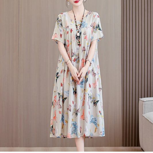 🍒Casual summer wear dress for women floral print clothes short sleeve outfit elegant vintage style printed fashion Flourish In Floral